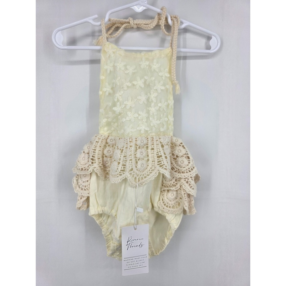 Reverie Threads Crochet Boho Romper 12-18 Months Cream Lace Halter FT31732A3